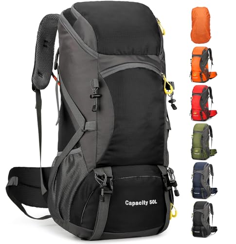 jianyana Wanderrucksack 50L Trekkingrucksack Regenhülle Reiserucksack Wasserdichter Campingrucksack für Wandern Camping Bergsteigen Reisen Sport Herren Damen von jianyana