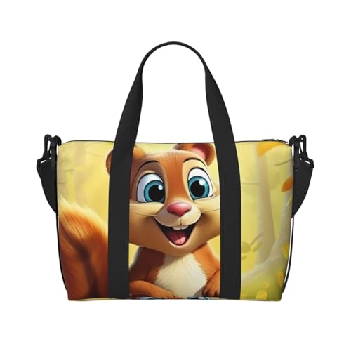 Tragetasche mit Cartoon-Eichhörnchen-Druck, Crossbody-Tasche mit Reißverschluss, lässige Handtasche für Wochenendausflüge und Fitnessstudio-Shopping, Schwarz , Einheitsgröße, Reisetasche von jingong