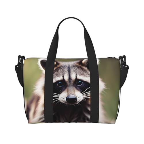 Tragetasche mit süßem Waschbär-Druck, Crossbody-Tasche mit Reißverschluss, lässige Handtasche für Wochenendausflüge und Fitnessstudio-Shopping, Schwarz , Einheitsgröße, Reisetasche von jingong