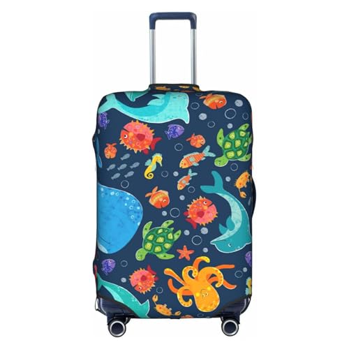 jingong Ocean Whale Fish Octopus Print Elastic Luggage Suitcase Covers Adult Luggage Protector Travel Suitcase Protective Cover, weiß, S von jingong