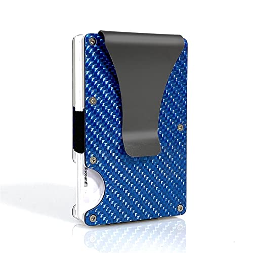 jonam Geldbörse für Damen Carbon Fiber Card Holder Mini Slim Wallet Men Aluminum Metal Magic Wallet Small Thin Male Purses Money Bag Vallet (Color : Blue) von jonam