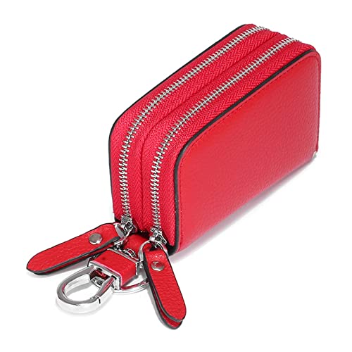 jonam Geldbörse für Damen Double Layer Leather Key Wallet Unisex Key Case Men Car Keychain Double Zipper Keychain Bag Coin Purse Keychain Wallet Women (Color : Red) von jonam