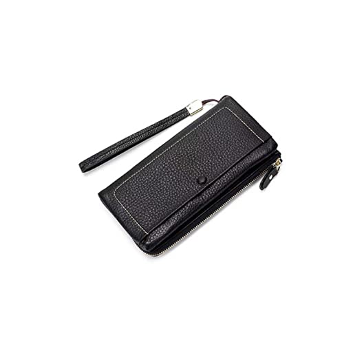 jonam Geldbörse für Damen Frauen Leder Brieftasche Große Kapazität Handy Pocket Multifunktionskarte Brieftaschen Mode Stil Reißverschluss Geldbörse (Color : Black) von jonam