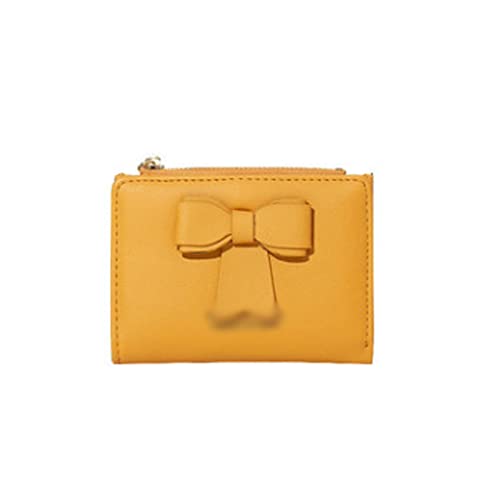jonam Geldbörse für Damen Kleine frische Brieftasche weibliche Kurze Absatz Anhänger Bogen einfache Farbe einfache und niedliche Münzbörse weibliche Multi-Card-Geldbörse (Color : Yellow) von jonam