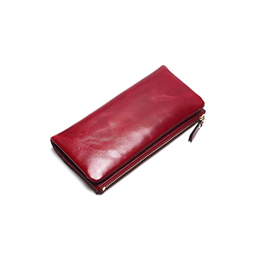 jonam Geldbörse für Damen Lederkupplung Frauen Brieftasche Tragbare Multifunktions Lange Brieftaschen Lady Münze Geldbörsen Karteninhaber (Color : Red) von jonam