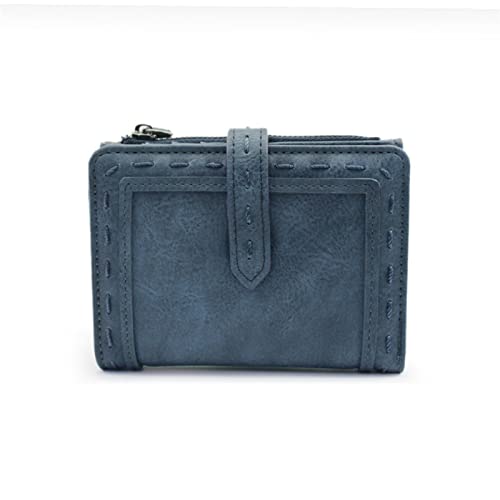 jonam Geldbörse für Damen Vintage Short Wallet with Coin Pocket Two Folding Multifunctional Hasp Simple Wallet Brand Ladies Purse Thread Small Bag (Color : Blue) von jonam
