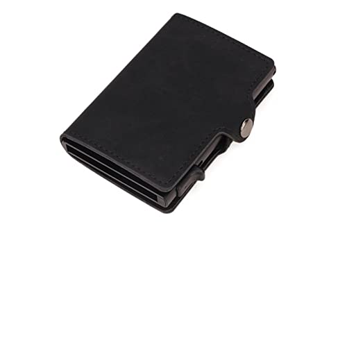 jonam Geldbörse für Damen Wallet Men Money Bag Mini Purse Male Aluminium Card Small Trifold Leather Wallet Slim Thin Brown Walet carteras (Color : Black) von jonam