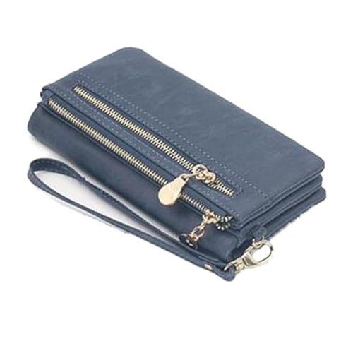 jonam Geldbörse für Damen Women Wallets Dull Polish Leather Wallet Double Zipper Day Clutch Purse Wristlet Handbags (Color : Blue) von jonam