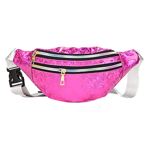 jonam Umhängetasche 1PC Holographic Pack Waist Bag PU Beach Travel Banana Hip Bum Zip Women Purse Belt Bags Girl Chest Bags (Color : Pink) von jonam