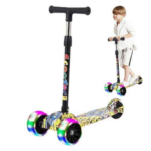 Roller Kinder, 2Räder Faltbare Scooter, Faltbarer Kinderroller, Kinder Roller Mit Verstellbaren Höhe 55-76cm, Rutschfestes Deck Mit LED LeuchtendenRäder, Kinderroller Für Kinder Von 3-12 Jahren von jopiuieo