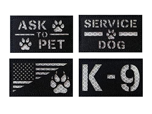 4 Stück reflektierende Warn-Patches für Diensthunde Ask to Pet k-9 Taktische Flicken mit Hakenverschluss auf der Rückseite (Reflective-Mix-1) von jujupups