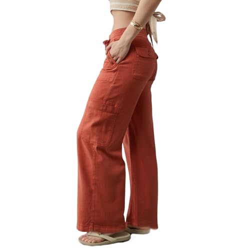 Cargohose Mit Weitem Bein Aus Leinenmischung, Super Vielseitige Hose, Cargohose Mit Hoher Taille Und Weitem Bein Für Damen, Lässige Hose Mit Geradem Bein Und Mehreren Taschen (S,Orange) von jynuannuan