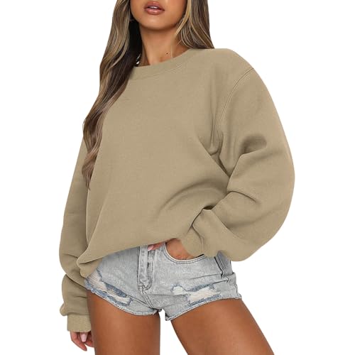 Damen-Sweatshirt, Damen-Sweatshirt Mit Langen Ärmeln Und Rundhalsausschnitt, Herbst-Sweatshirt, Lässige, Lockere Pullover-Oberteile, Modische Kleidung 2024 (2XL,Kamel) von jynuannuan