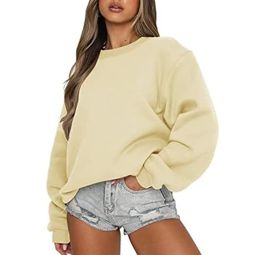 Damen-Sweatshirt, Damen-Sweatshirt Mit Langen Ärmeln Und Rundhalsausschnitt, Herbst-Sweatshirt, Lässige, Lockere Pullover-Oberteile, Modische Kleidung 2024 (3XL,Aprikose) von jynuannuan