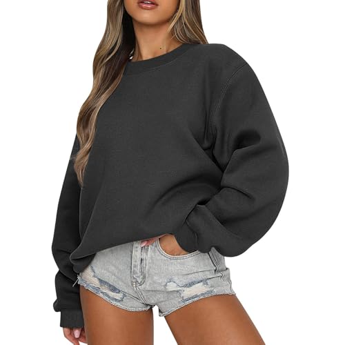 Damen-Sweatshirt, Damen-Sweatshirt Mit Langen Ärmeln Und Rundhalsausschnitt, Herbst-Sweatshirt, Lässige, Lockere Pullover-Oberteile, Modische Kleidung 2024 (3XL,Schwarz) von jynuannuan