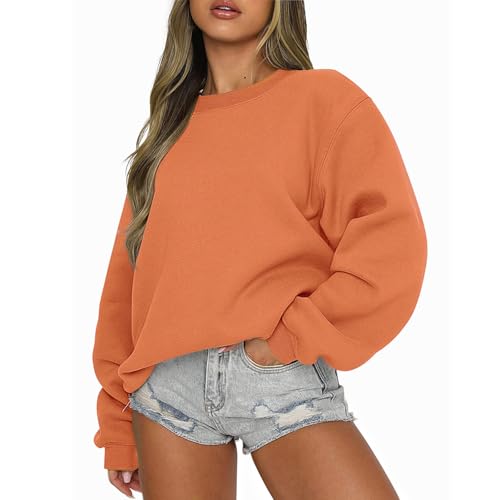 Damen-Sweatshirt, Damen-Sweatshirt Mit Langen Ärmeln Und Rundhalsausschnitt, Herbst-Sweatshirt, Lässige, Lockere Pullover-Oberteile, Modische Kleidung 2024 (M,Orange) von jynuannuan