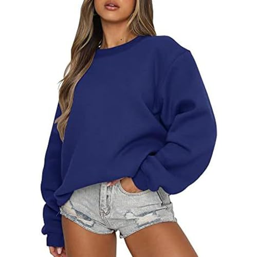 Damen-Sweatshirt, Damen-Sweatshirt Mit Langen Ärmeln Und Rundhalsausschnitt, Herbst-Sweatshirt, Lässige, Lockere Pullover-Oberteile, Modische Kleidung 2024 (S,Blau) von jynuannuan