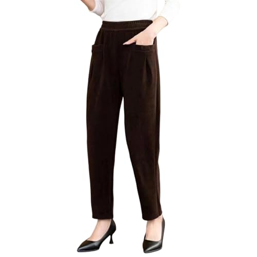 Damenhose Aus Elastischem Cord Mit Hoher Taille, Damenhose Aus Cord, Damenhose Aus Cord Mit Hoher Taille Und Schmal Zulaufenden Hosen Mit Taschen (3XL,Kaffee-dünn) von jynuannuan