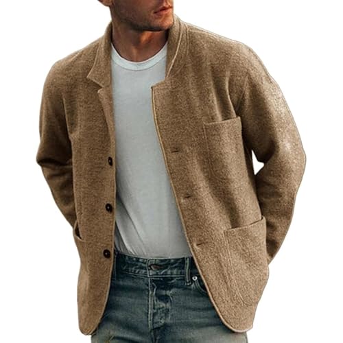 Einfarbige Freizeitjacke Für Herren, Freizeitblazer Für Herren, Button-Down-Jacke, Warme Wintermäntel Mit Taschen, Sportlicher Arbeits- Und Button-Down-Überhemdmantel (Khaki,3XL) von jynuannuan