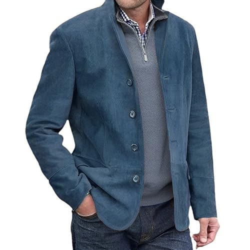 Klassische Wildlederjacke, Wildlederjacke Für Herren, Herren-Wildlederjacke Mit Durchgehendem Reißverschluss, Lässige Vintage-Jacken, Leichter, Klassischer Trucker-Mantel (2XL,Blau) von jynuannuan