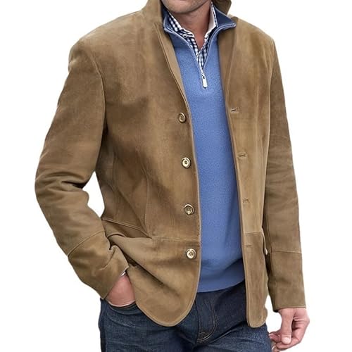 Klassische Wildlederjacke, Wildlederjacke Für Herren, Herren-Wildlederjacke Mit Durchgehendem Reißverschluss, Lässige Vintage-Jacken, Leichter, Klassischer Trucker-Mantel (L,Braun) von jynuannuan