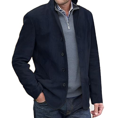 Klassische Wildlederjacke, Wildlederjacke Für Herren, Herren-Wildlederjacke Mit Durchgehendem Reißverschluss, Lässige Vintage-Jacken, Leichter, Klassischer Trucker-Mantel (L,Schwarz) von jynuannuan