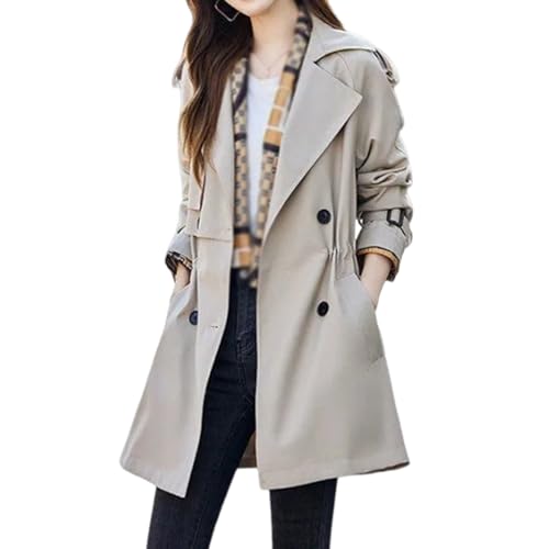 Konischer Trenchcoat In Midilänge Für Damen Mit Klappen, Langer Trenchcoat Für Damen, Langärmlige Zweireihige Jacke Mit Revers Und Taschen (3XL,Weiß) von jynuannuan