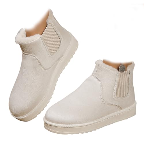 Kurze, Einfarbige Damenstiefel, Plateau-Schneestiefel Für Damen, Wildlederstiefeletten, Orthopädische Winterstiefeletten Für Damen, Bequeme Diabetikerschuhe (37-37.5/38,Off-White) von jynuannuan