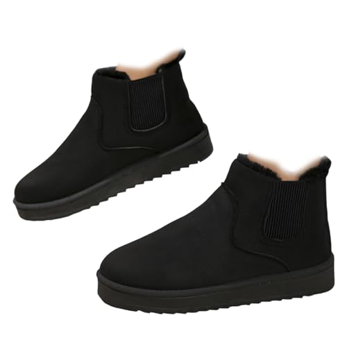 Kurze, Einfarbige Damenstiefel, Plateau-Schneestiefel Für Damen, Wildlederstiefeletten, Orthopädische Winterstiefeletten Für Damen, Bequeme Diabetikerschuhe (37-37.5/38,Schwarz) von jynuannuan