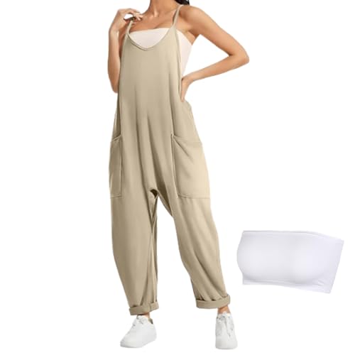 Lahloya Umstandsoverall, Lahloya Schwangerschaftsoverall, Lahloya Jumpsuit, Übergroße Umstandshose Aus Baumwolle, Umstands-Strampelanzug, Overall Für Frauen (Aprikose,M) von jynuannuan