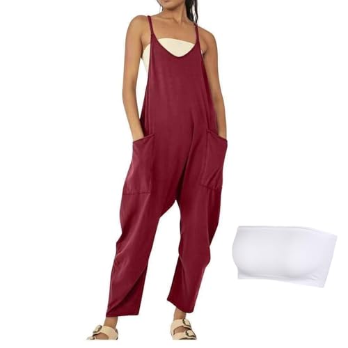 Lahloya Umstandsoverall, Lahloya Schwangerschaftsoverall, Lahloya Jumpsuit, Übergroße Umstandshose Aus Baumwolle, Umstands-Strampelanzug, Overall Für Frauen (Dunkelrot,M) von jynuannuan