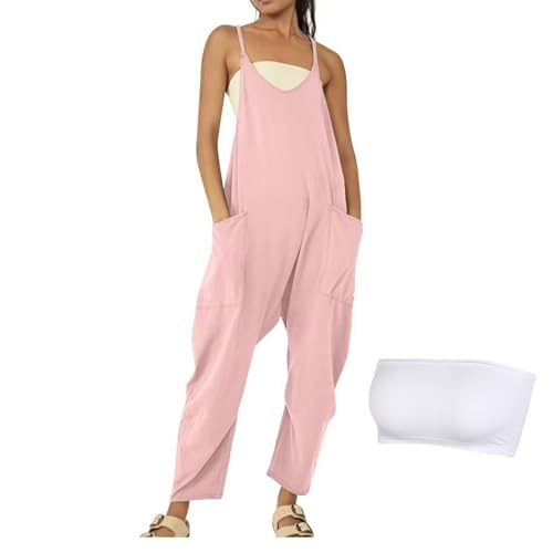 Lahloya Umstandsoverall, Lahloya Schwangerschaftsoverall, Lahloya Jumpsuit, Übergroße Umstandshose Aus Baumwolle, Umstands-Strampelanzug, Overall Für Frauen (Rosa,4XL) von jynuannuan