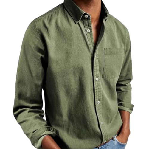 Langarmhemd, Langärmliges Button-Down-Hemd Für Herren, Hemden, Lässig, Einfarbig, Normale Passform, Hemd Mit Tasche, Langärmliges Knitterfreies Herrenhemd (4XL,Green) von jynuannuan