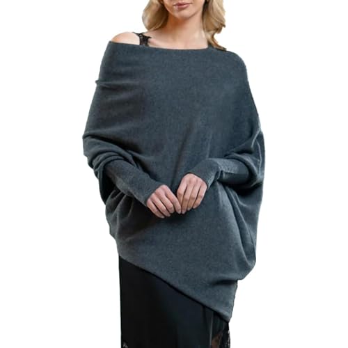 Movex Asymmetrischer Drapierter Pullover, Asymmetrische Pullover Für Damen, Schulterfreier Pullover Für Damen, Schulterfreier Oversized-Pullover (Einheitsgröße,Dunkelgrau) von jynuannuan