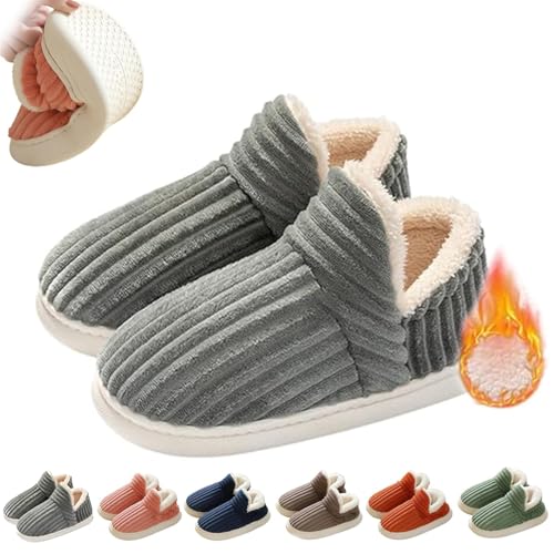 Pluffi Gemütlicher, Stylischer Slipper, Pluffi Slipper-Stiefeletten Für Damen, Warme, Dicke Plüsch-Hausschuhe Mit Wolkensohle Für Den Winter, Für Herren Und Damen (7-8,Grau) von jynuannuan