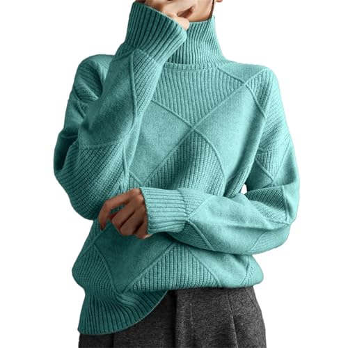 Rollkragen-Polopullover, Pullover Für Damen, 2024, Modischer Rollkragenpullover Mit Langen Ärmeln, Gerippter Strick, Grober, Lässiger, Lockerer Pullover, Oberteile (2XL,Grün) von jynuannuan