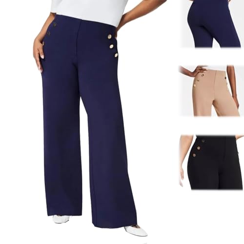 Smiledenim-Hose, Bauchkontrollierende Hose Mit Weitem Bein Und Knopf, Bauchkontrollierende Hose Mit Weitem Bein, Jeanshose Mit Geradem Bein Und Knopf (S,Blau) von jynuannuan