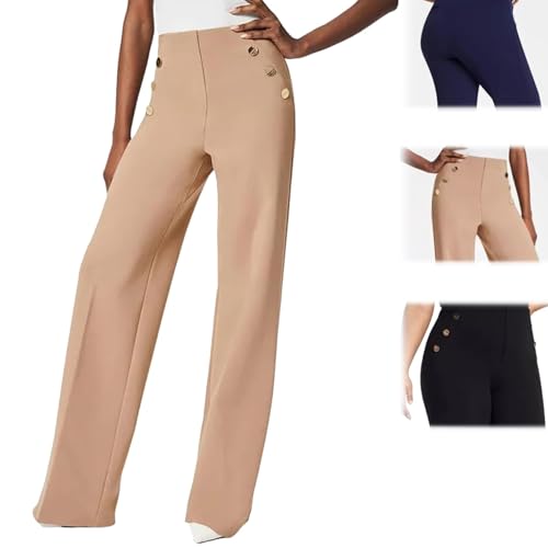 Smiledenim-Hose, Bauchkontrollierende Hose Mit Weitem Bein Und Knopf, Bauchkontrollierende Hose Mit Weitem Bein, Jeanshose Mit Geradem Bein Und Knopf (S,Khaki) von jynuannuan