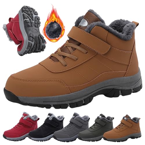 rutschfeste Schuhe Aus Dickem Plüschbaumwollstoff, Knöchellange Winterstiefel Für Damen, Wasserdicht, Mit Schnürung, rutschfest, Warme Schneestiefel, Modische Sneaker-Stiefel (42,Gelb) von jynuannuan