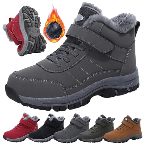 rutschfeste Schuhe Aus Dickem Plüschbaumwollstoff, Knöchellange Winterstiefel Für Damen, Wasserdicht, Mit Schnürung, rutschfest, Warme Schneestiefel, Modische Sneaker-Stiefel (43,Grau) von jynuannuan