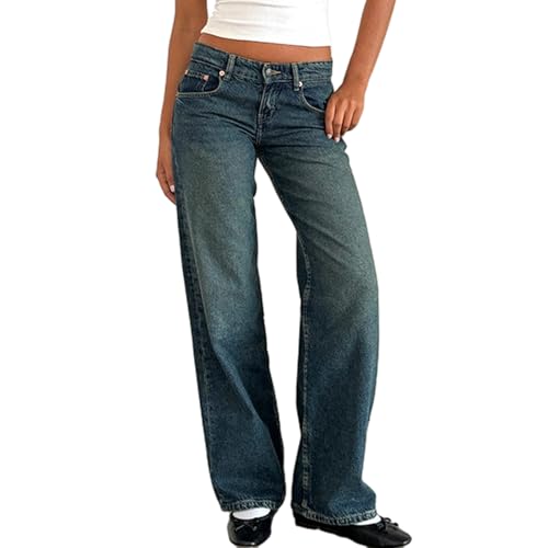 Akoilo Jogginghose, Akoilo Komfortjeans, Akoilo Hosen, Lockere Jeans Mit Geradem Weitem Bein Für Damen, Jogginghose Mit Geradem Bein Und Mittlerer Leibhöhe Für Damen (Blau - A,XL) von jyyyou