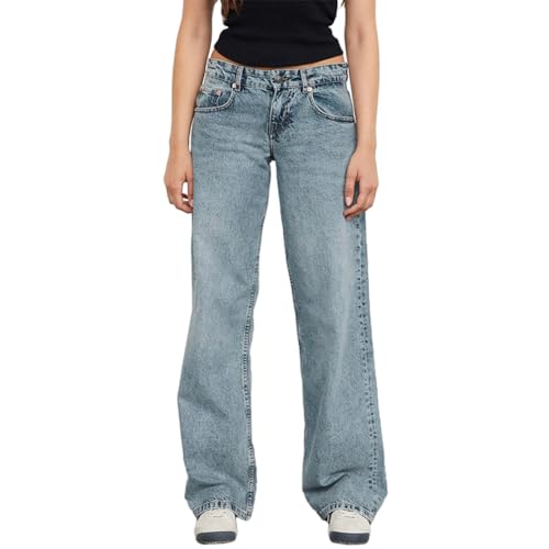 Akoilo Jogginghose, Akoilo Komfortjeans, Akoilo Hosen, Lockere Jeans Mit Geradem Weitem Bein Für Damen, Jogginghose Mit Geradem Bein Und Mittlerer Leibhöhe Für Damen (Blau - D,XS) von jyyyou