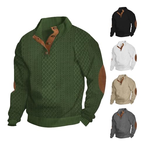 Dudlle Herren Kaschmirpullover, Dudlle Pullover, 1/4 Knopf Pullover, Lässiger Modischer Pullover Mit Ärmeln, Herren Outdoor Casual Stehkragen Kaschmir Pullover Mit Langen Ärmeln (Grün,L) von jyyyou