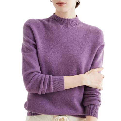 Kaschmirpullover Für Damen, Weicher, Warmer Pullover Mit Rundhalsausschnitt Und Langen Ärmeln Aus Kaschmir, Lockerer Pullover Mit Rundhalsausschnitt Und Einfarbigem Strick (Violett – A,XL) von jyyyou