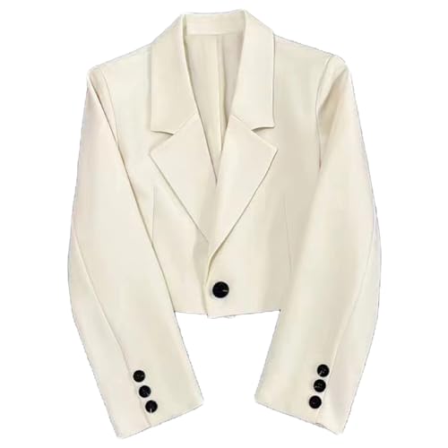 Kurzer Blazer – Kurzmantel Mit Knopf, Kurzer Blazer Für Damen, Lässige, Vorne Offene, Langärmlige Anzugjacke, Vorne Offene Blazerjacke Für Damen (Beige,M) von jyyyou