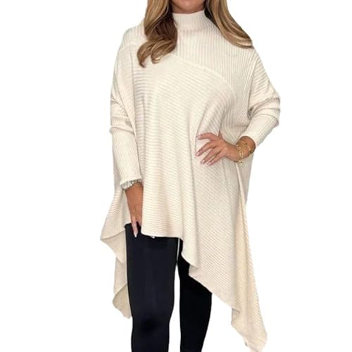 Lässiger, Einfarbiger, Unregelmäßiger Rollkragenpullover Für Damen, übergroße, Langärmelige Pullover, Modische Rollkragenpullover, Lockerer, Asymmetrischer Pullover Für Den Herbst (Beige,2XL) von jyyyou