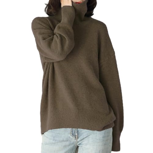 Lässiger Rollkragenpullover Für Damen In Volltonfarbe, Rollkragenpullover Für Damen Im Herbst, Langärmlige Gerippte Strick, Lässige, Lockere Pullover-Oberteile (Kaffee,S) von jyyyou