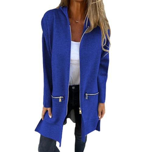 Langärmlige, Modische, Langärmlige Kapuzenjacke Mit Reißverschluss, Langärmliges Kapuzensweatshirt Mit Reißverschluss Für Damen, Langärmlige, Locker Sitzende Freizeitjacke (Blau,4XL) von jyyyou