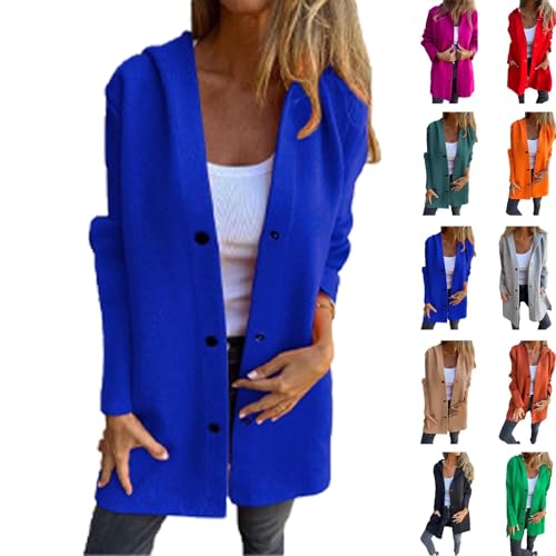 Meditatem Casual Einreihige Kapuzenjacke, Meditatem Kapuzenjacke Damen, Revers Einreihig Mit Druckknöpfen, Langarm Kapuzenjacke (blau,5XL) von jyyyou