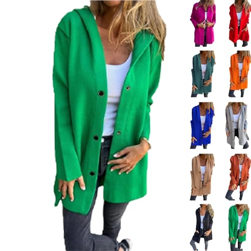 Meditatem Casual Einreihige Kapuzenjacke, Meditatem Kapuzenjacke Damen, Revers Einreihig Mit Druckknöpfen, Langarm Kapuzenjacke (grün,M) von jyyyou